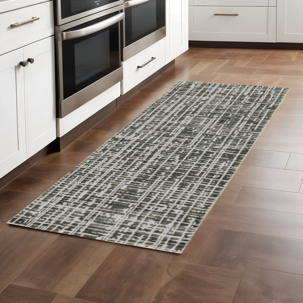 2' X 8' Grey And Ivory Abstract Power Loom Stain Resistant Runner Rug
