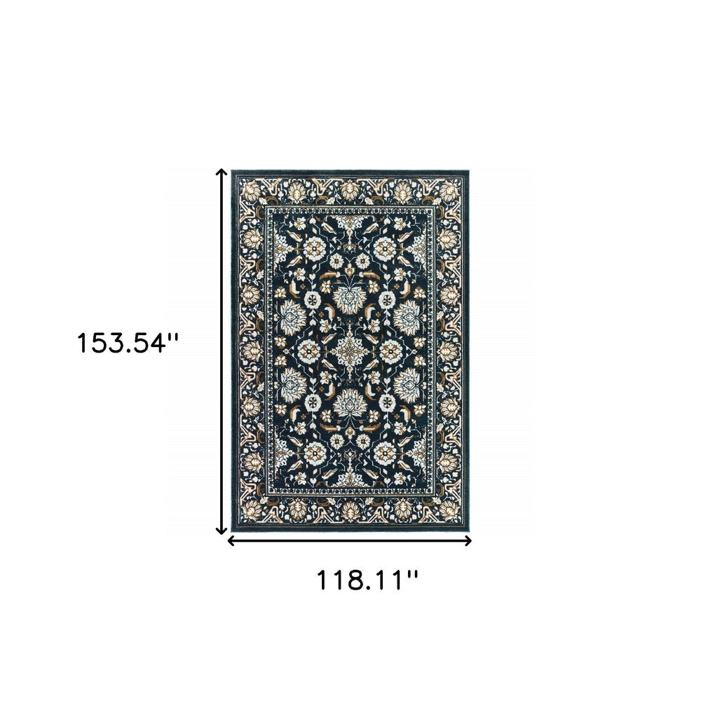 10' X 13' Navy Blue And Gold Oriental Area Rug