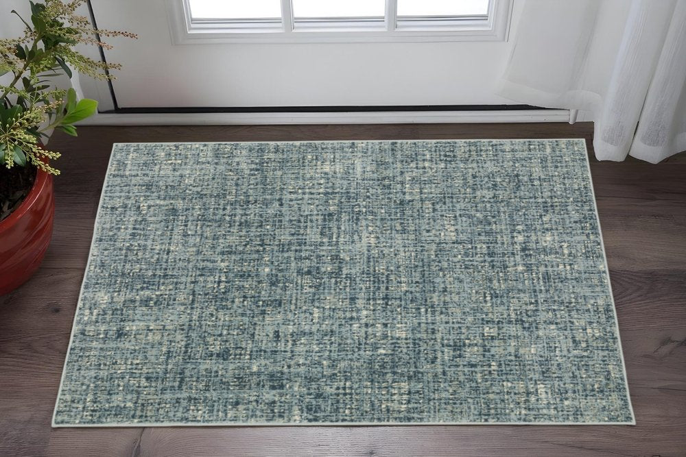 3' X 5' Dark Blue Light Blue Grey Ivory And Beige Abstract Power Loom Stain Resistant Area Rug