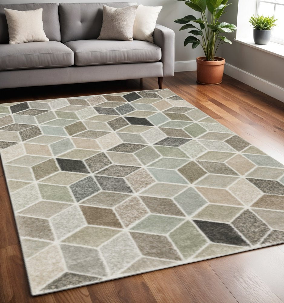 5' X 8' Black And Gray Geometric Power Loom Area Rug