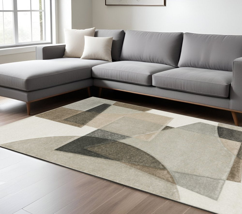 8' X 11' Beige Geometric Power Loom Stain Resistant Area Rug