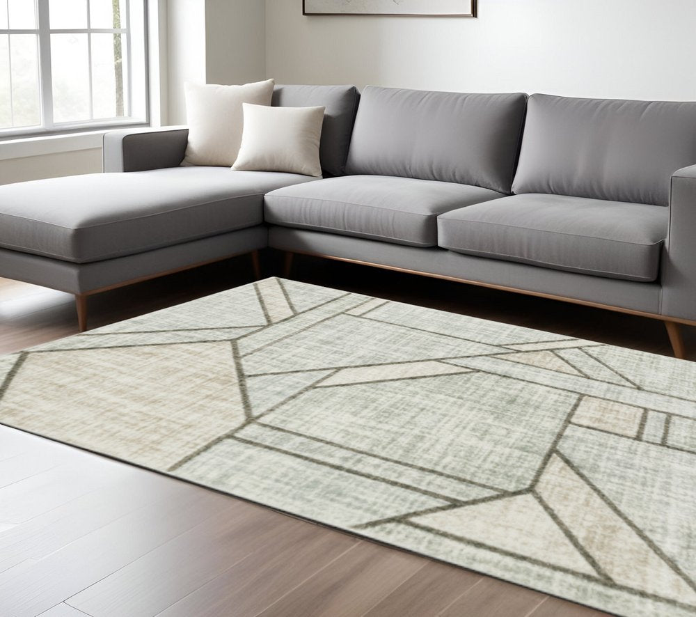 8' X 11' Gray And Ivory Geometric Power Loom Area Rug
