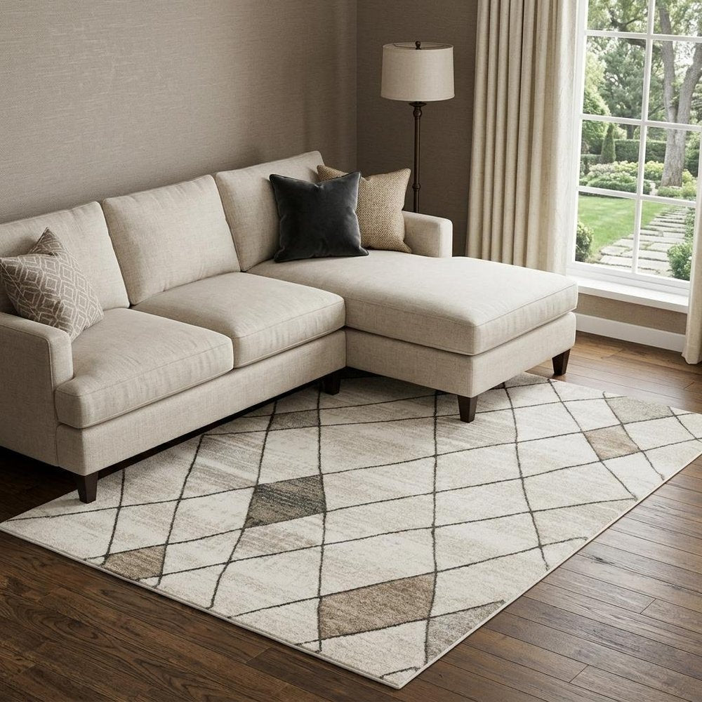 7' X 10' Beige And Gray Geometric Area Rug