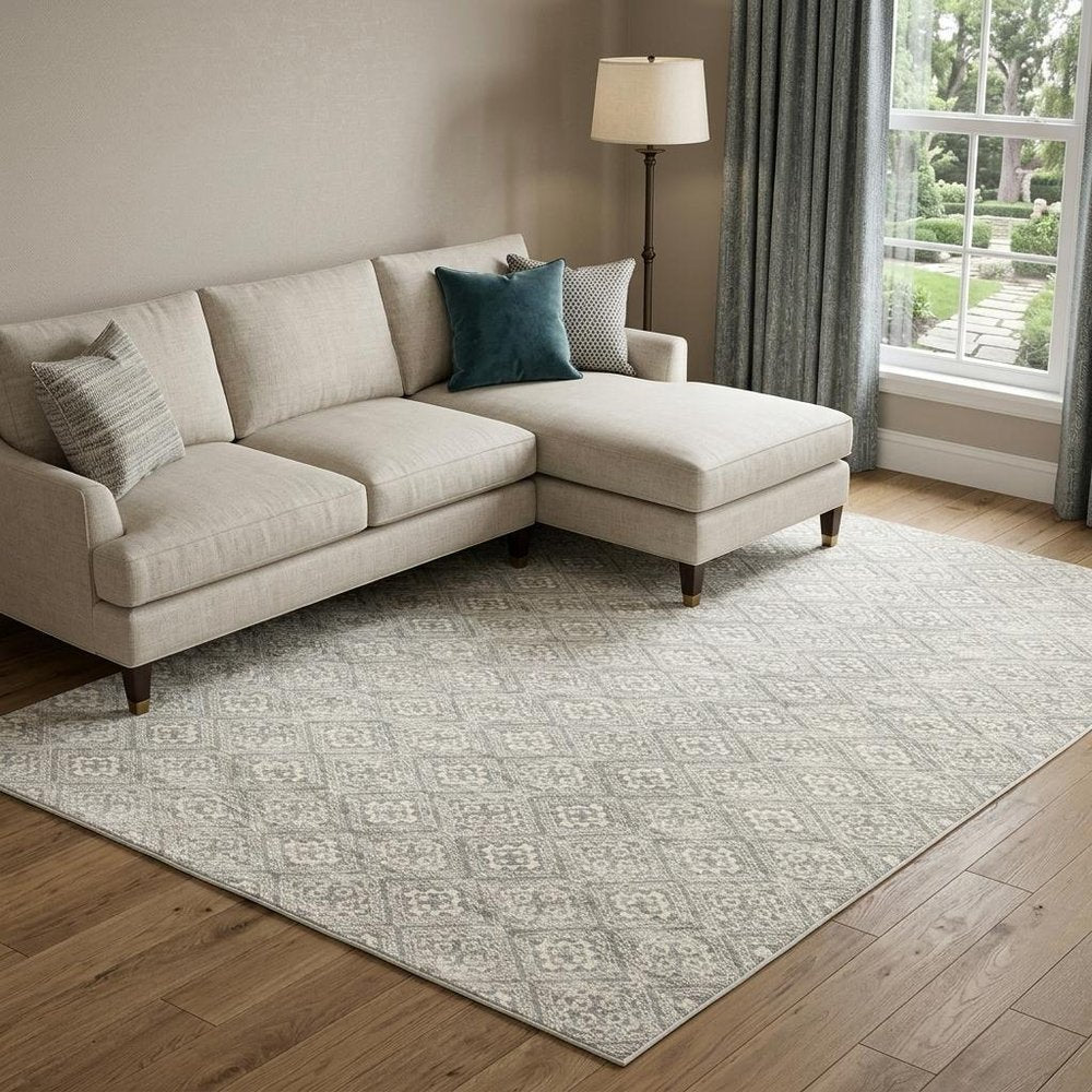 10' X 13' Light Gray And Gray Geometric Distressed Area Rug