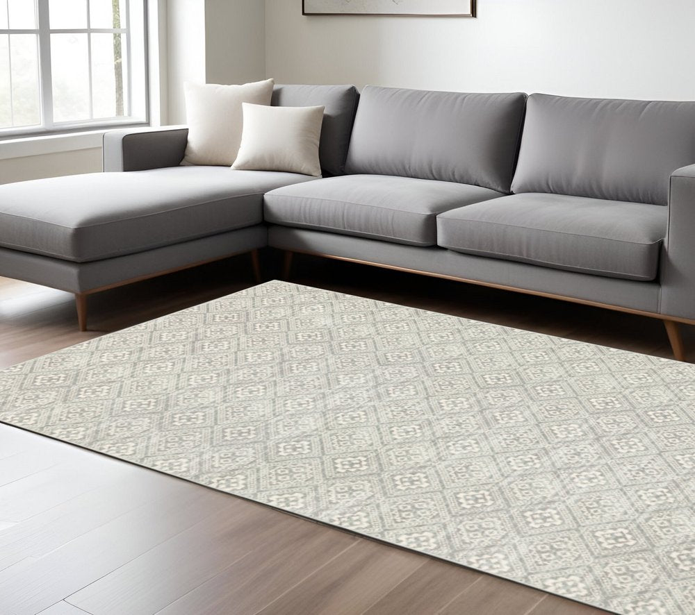 10' X 13' Light Gray And Gray Geometric Distressed Area Rug