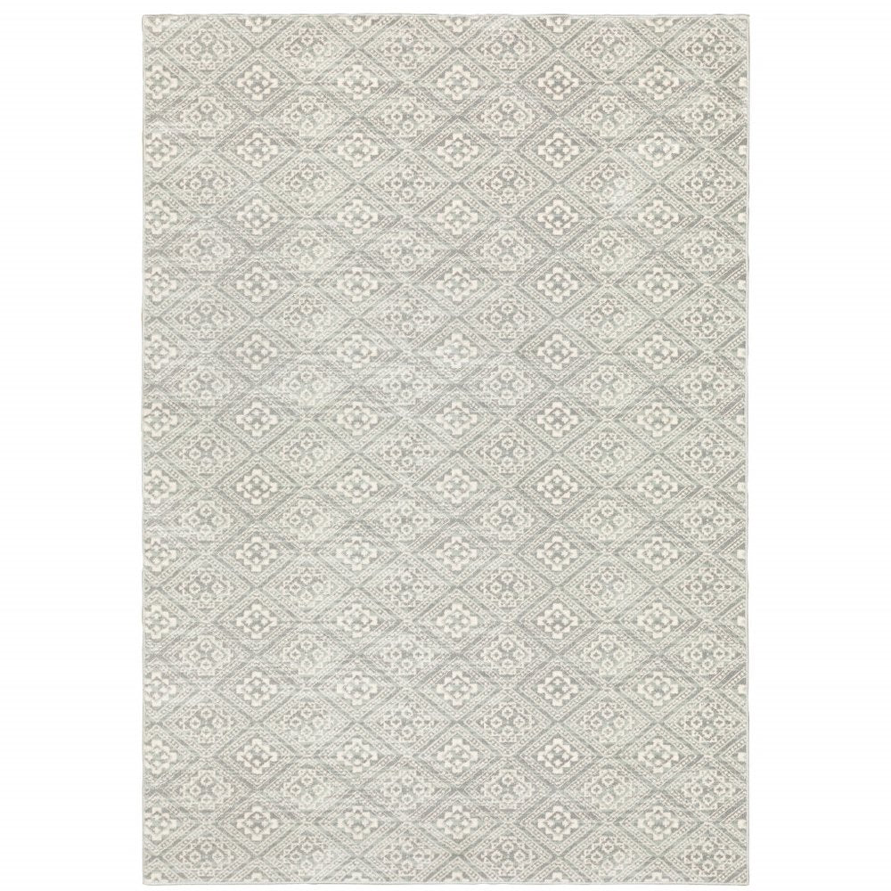 10' X 13' Light Gray And Gray Geometric Distressed Area Rug