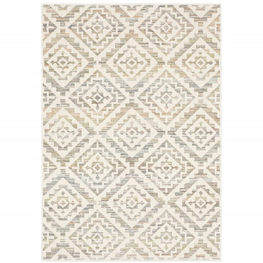 10' X 13' Grey Pink And Sage Geometric Power Loom Stain Resistant Area Rug