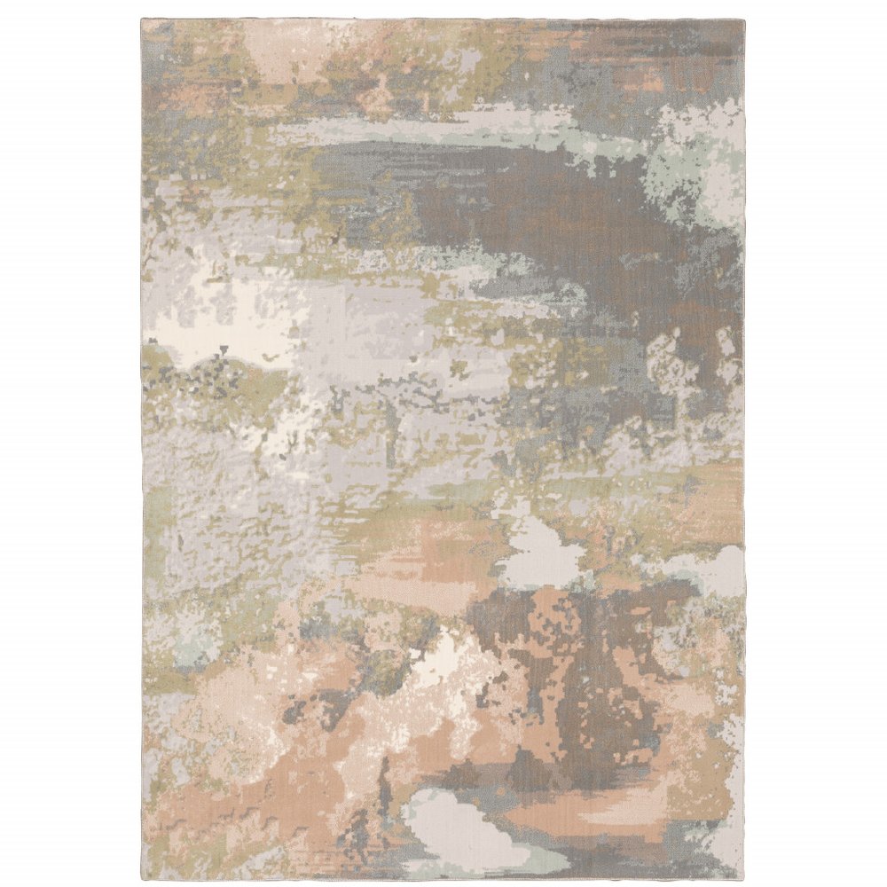 10' X 13' Pink And Cream Abstract Area Rug