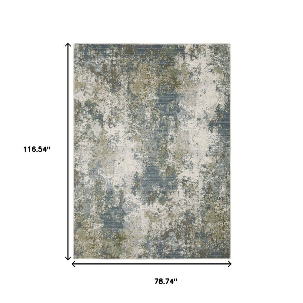 7' X 10' Blue And Green Abstract Area Rug