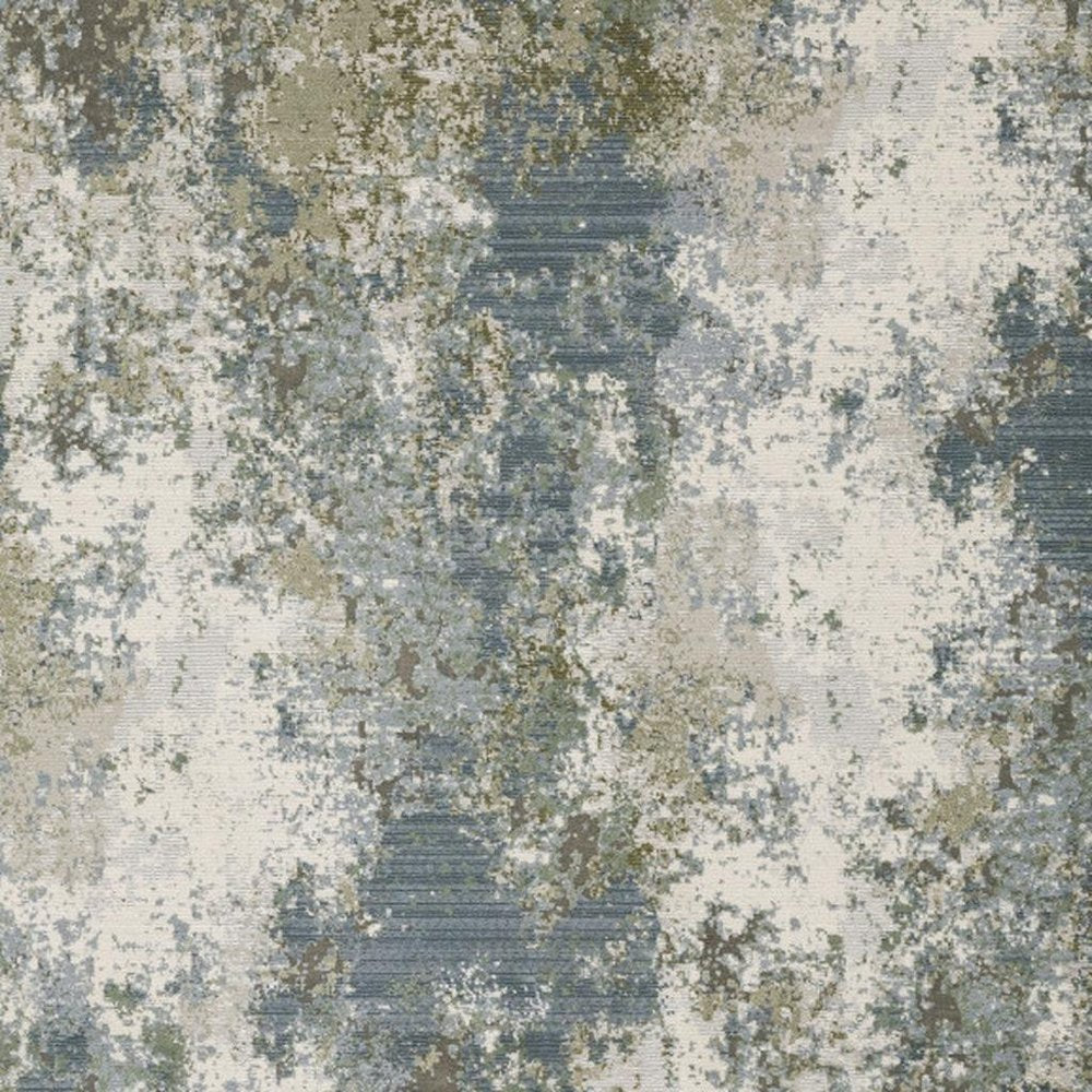 10' X 13' Blue Grey Green And Beige Abstract Power Loom Stain Resistant Area Rug