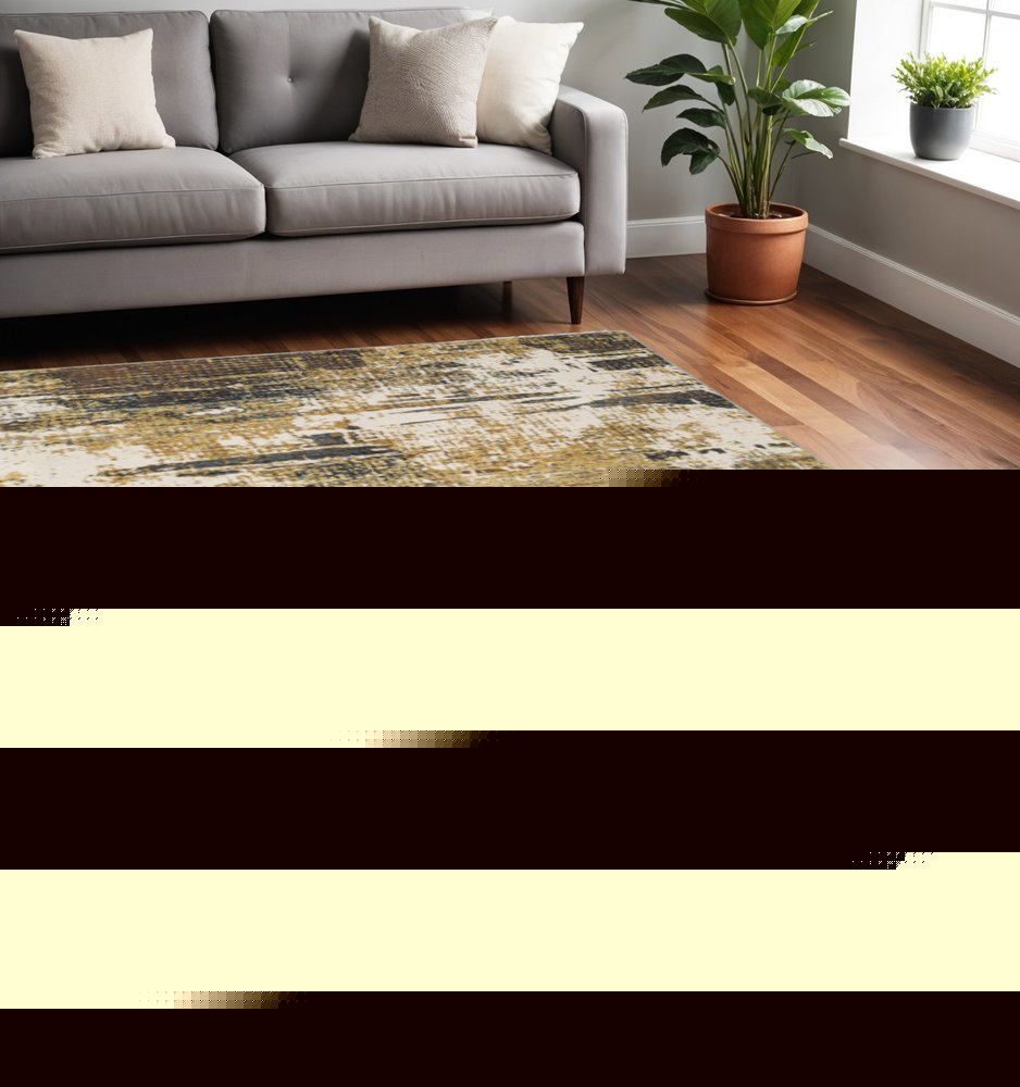 5' X 8' Gold Brown Rust Grey Blue And Beige Abstract Power Loom Stain Resistant Area Rug