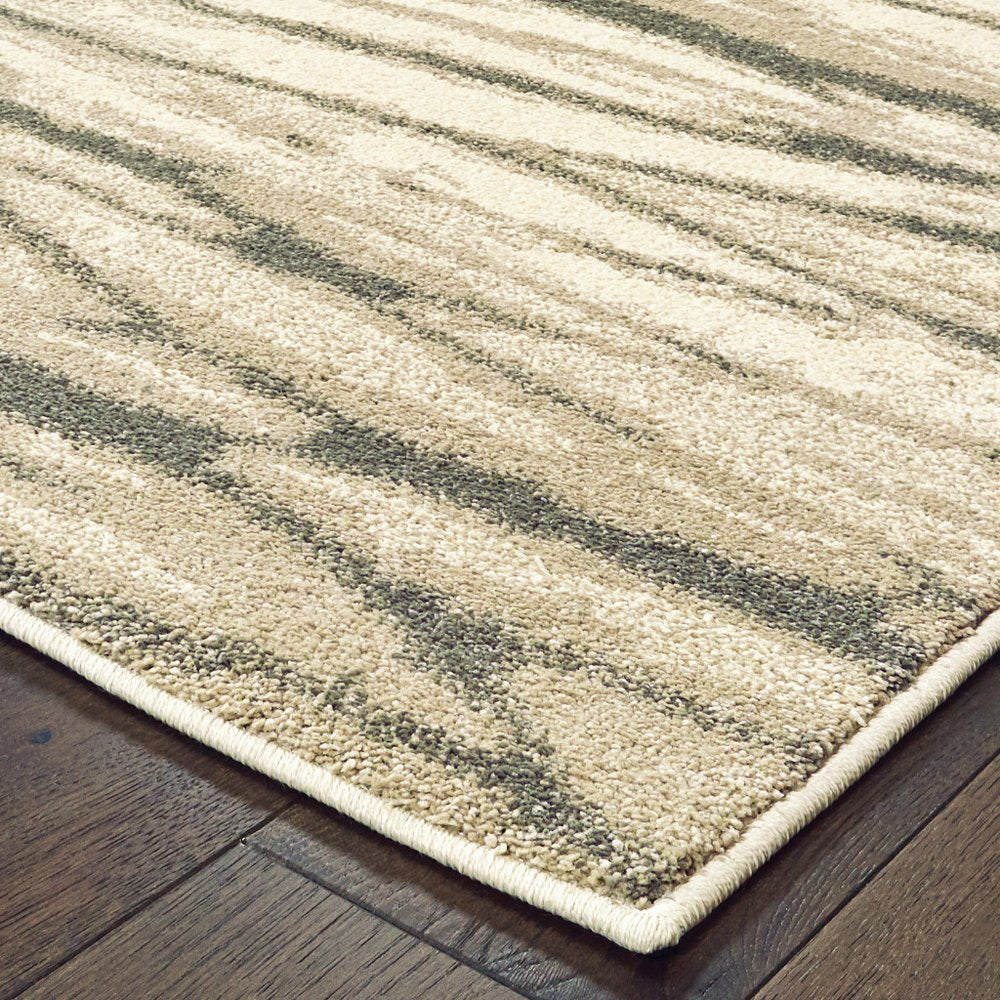 7' X 9' Ivory And Sand Abstract Shag Area Rug