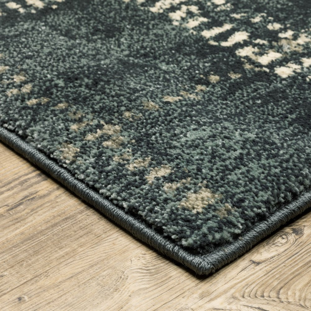 7' X 9' Blue And Ivory Geometric Shag Area Rug