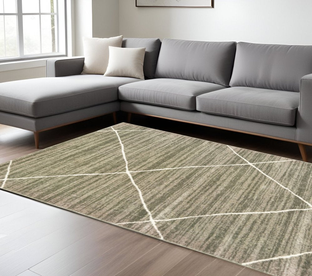 7' X 9' Gray And Ivory Geometric Shag Area Rug