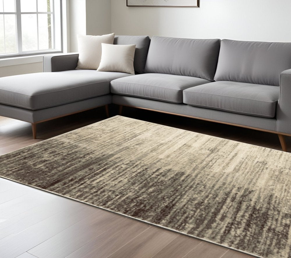 8' X 10' Beige And Grey Abstract Power Loom Stain Resistant Area Rug