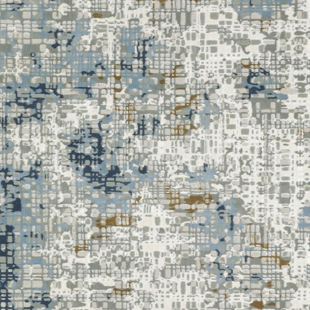 2' X 8' Blue Ivory Grey Brown Beige And Light Blue Abstract Power Loom Stain Resistant Runner Rug