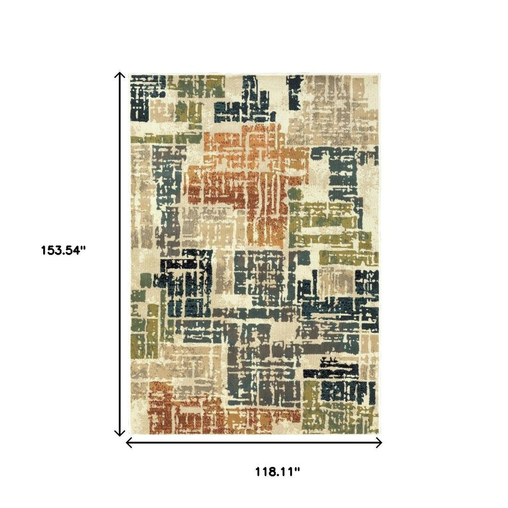 10' X 13' Beige Terracotta Green Navy And Grey Abstract Power Loom Stain Resistant Area Rug