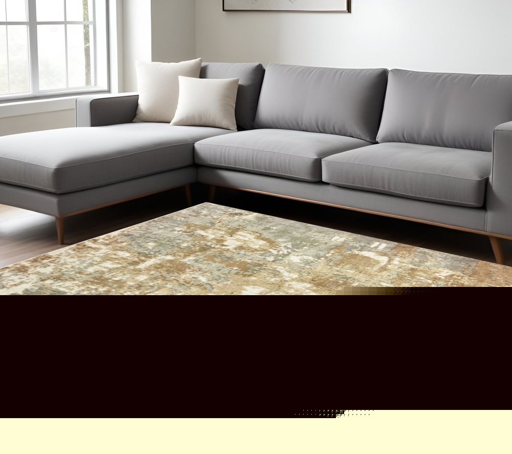 10' X 14' Grey And Brown Abstract Hand Loomed Stain Resistant Area Rug