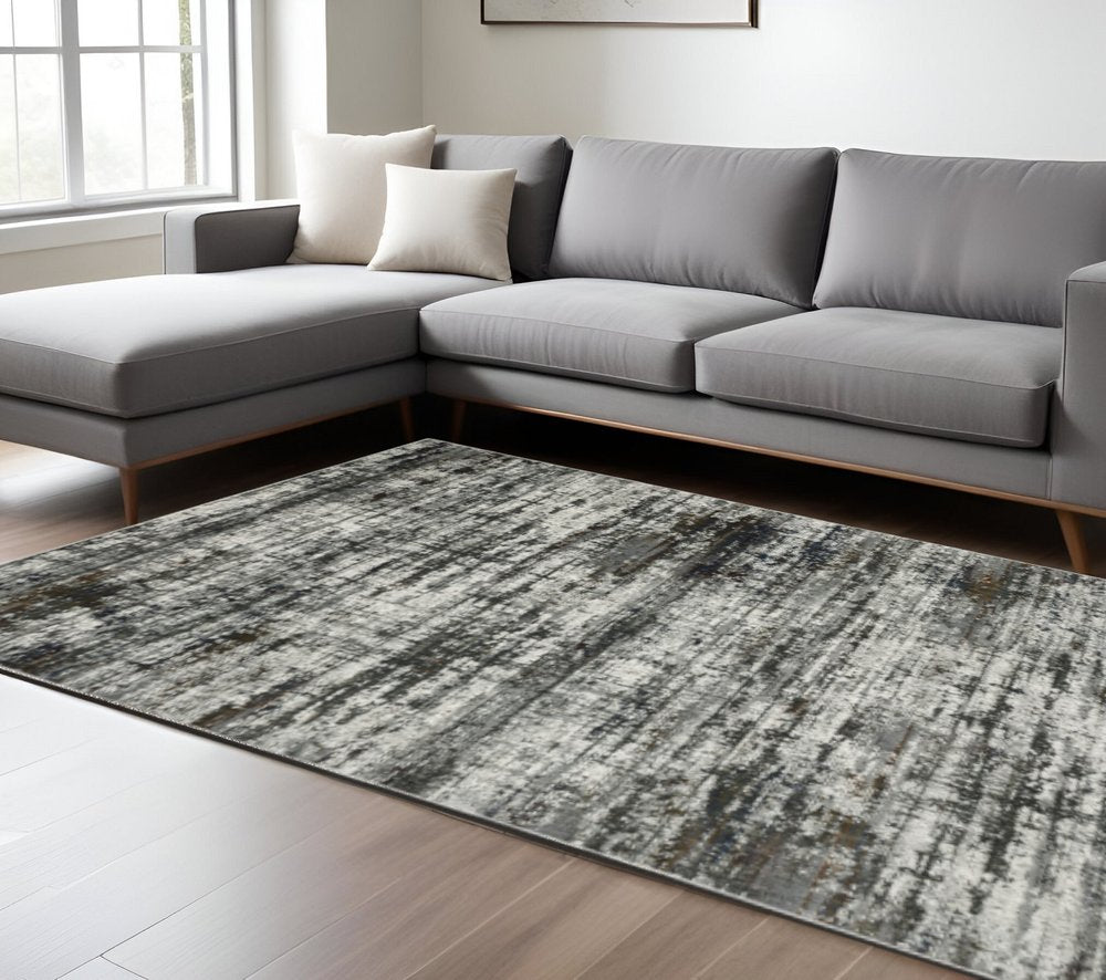 10' X 13' Ivory Charcoal Grey Blue Rust And Brown Abstract Power Loom Stain Resistant Area Rug