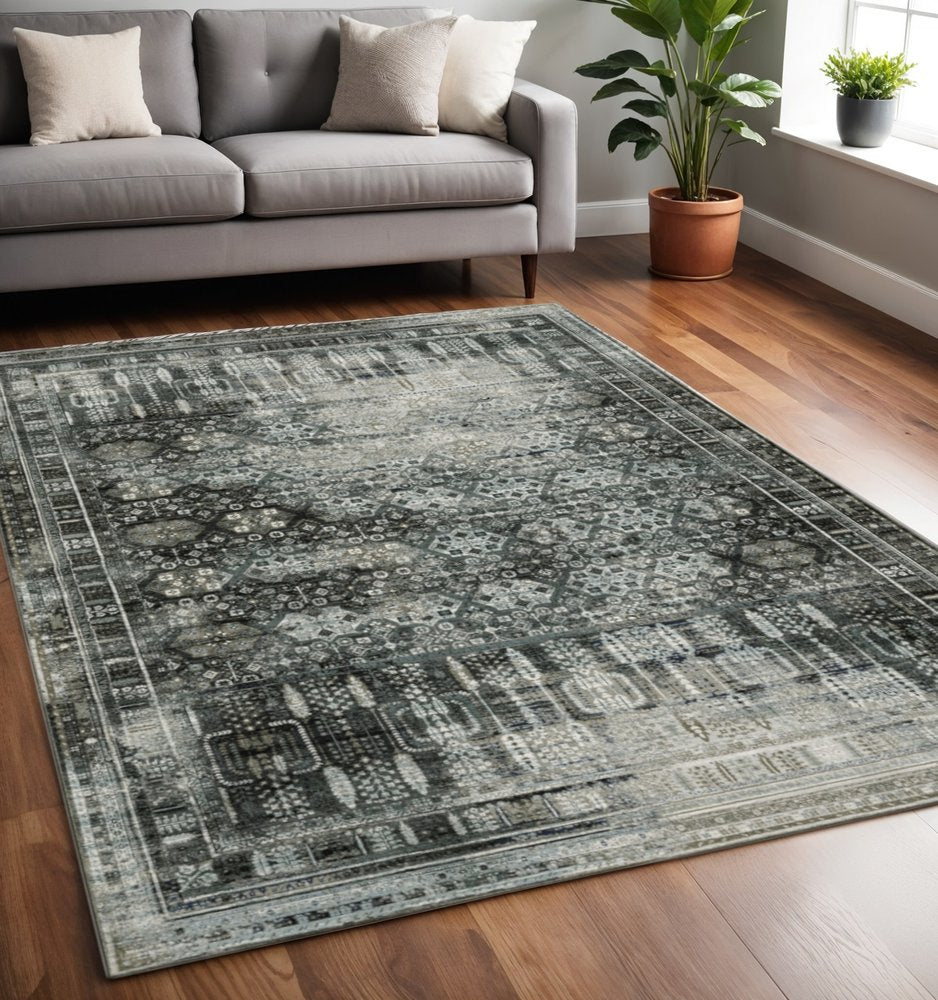 5' X 8' Charcoal And Gray Oriental Distressed Area Rug