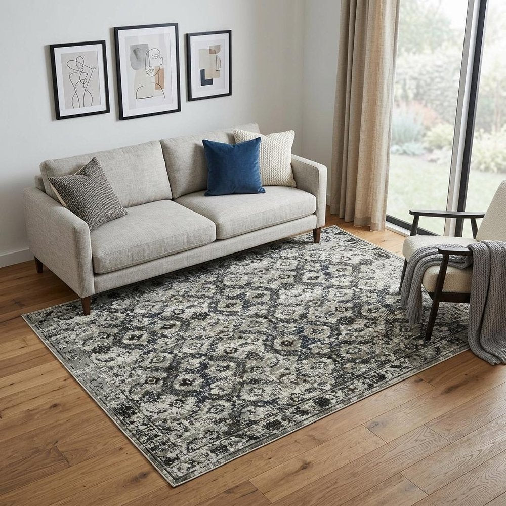 5' X 8' Charcoal And Gray Oriental Distressed Area Rug