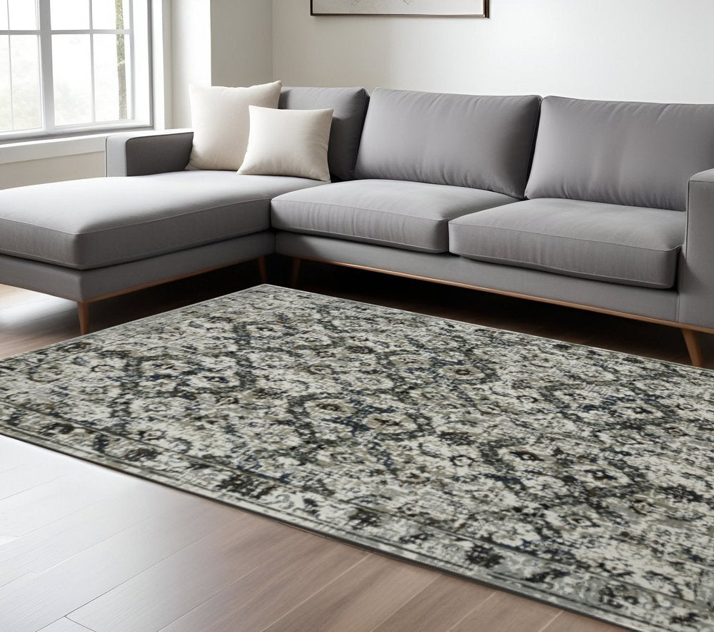 10' X 13' Black and Gray Oriental Power Loom Area Rug