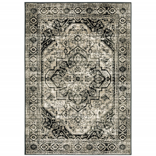 10' X 13' Gray And Black Oriental Distressed Area Rug