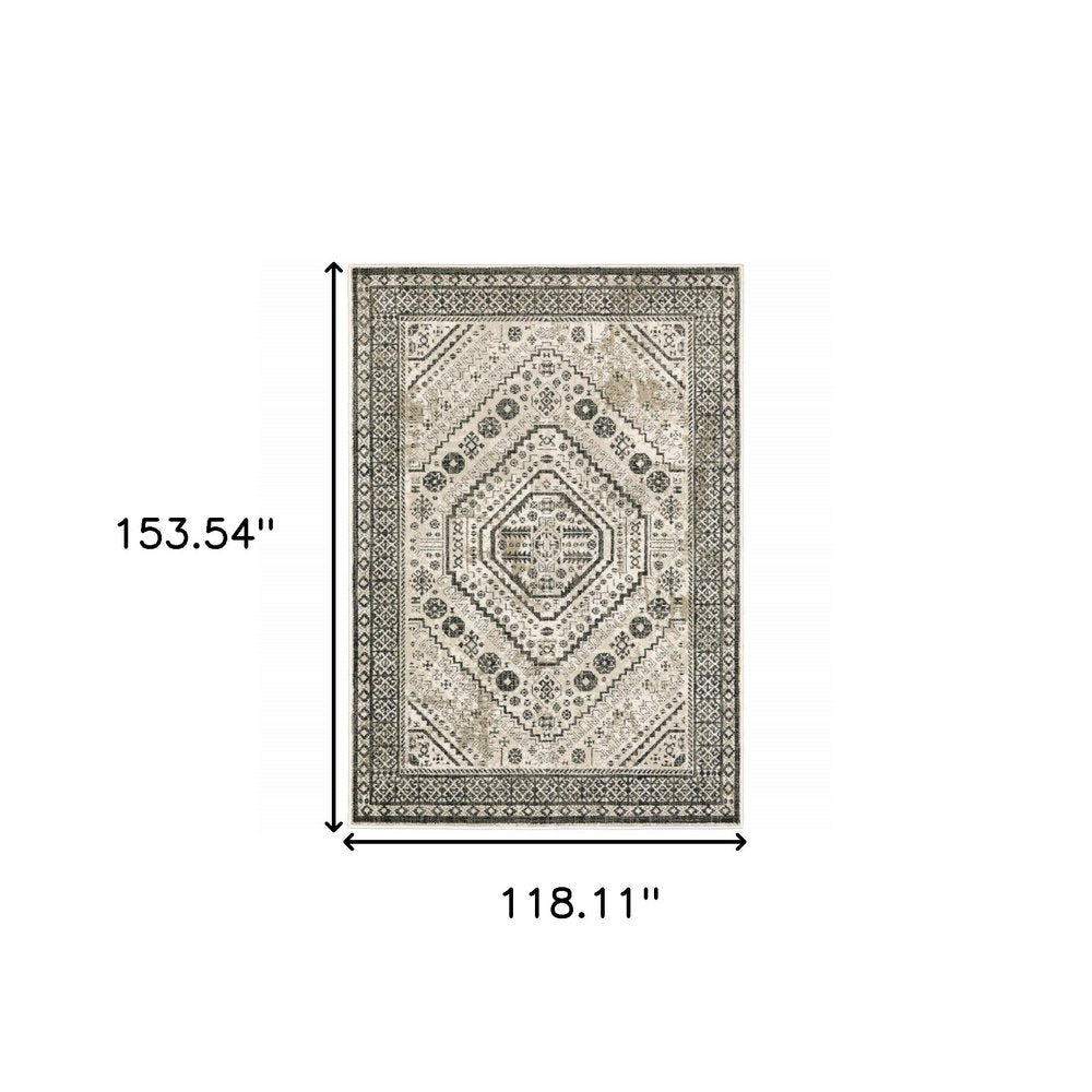 10' X 13' Ivory And Gray Oriental Distressed Area Rug