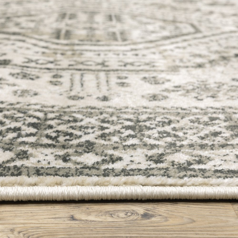 10' X 13' Ivory And Gray Oriental Distressed Area Rug