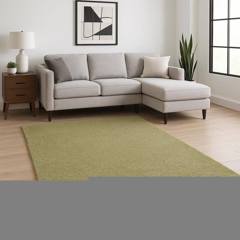 6' X 9' Olive Green Shag Tufted Handmade Stain Resistant Area Rug