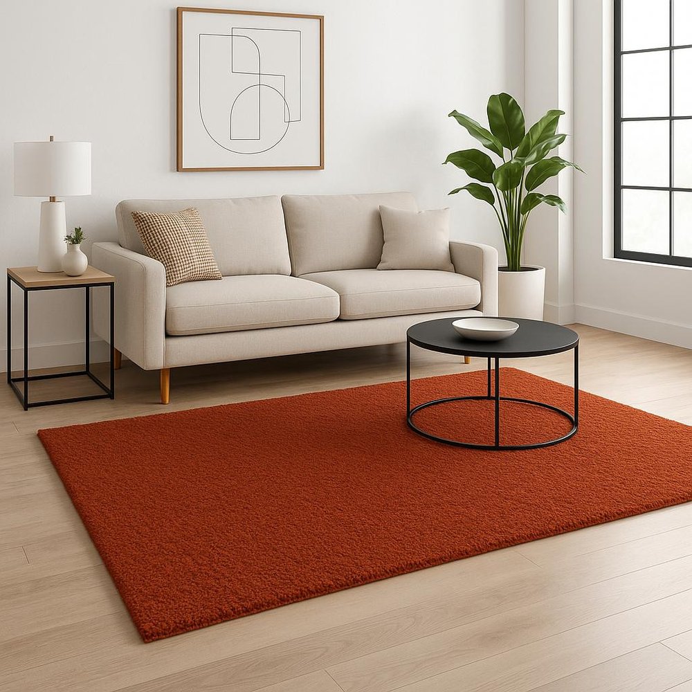 5' X 7' Rust Red Shag Tufted Handmade Stain Resistant Area Rug