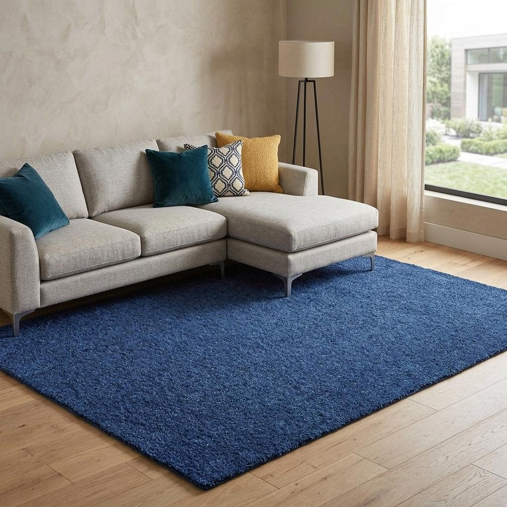 10' X 13' Blue Shag Hand Tufted Area Rug