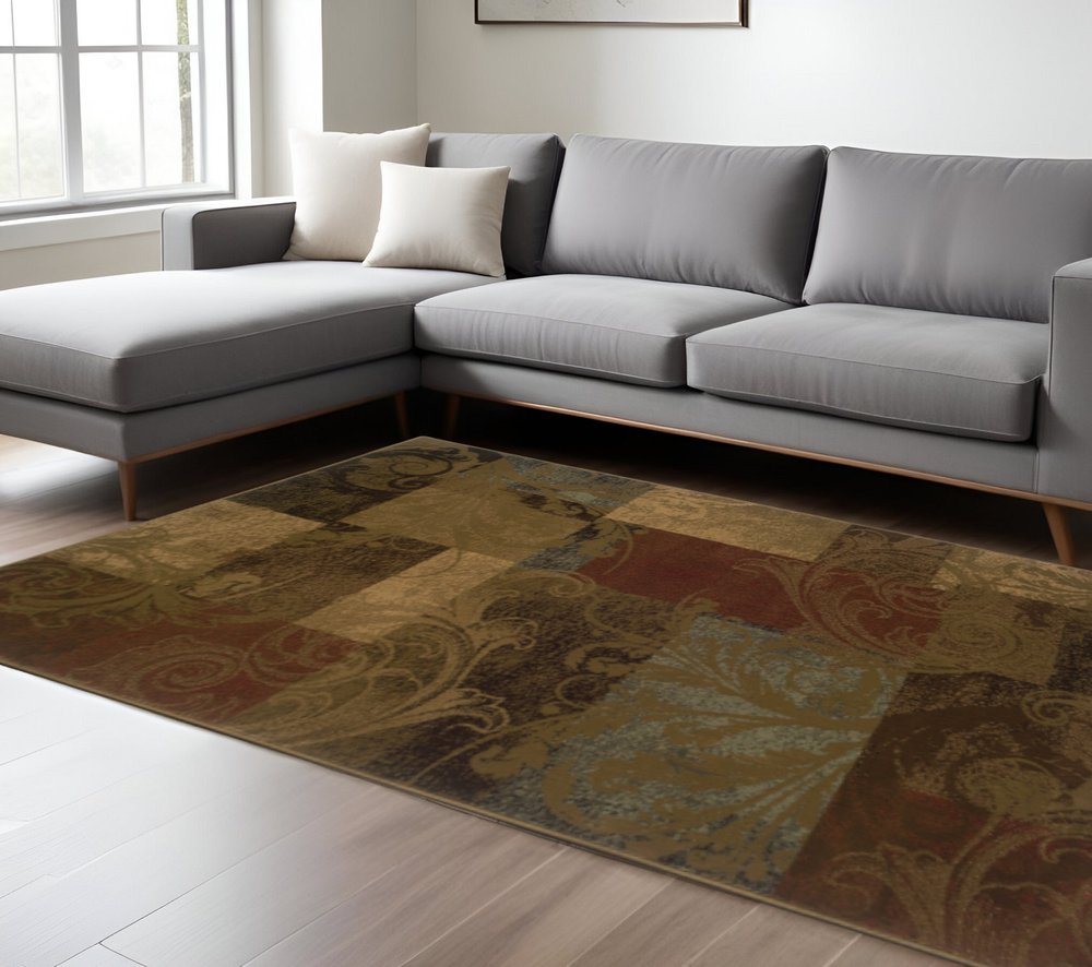 10' X 13' Green And Red Geometric Power Loom Stain Resistant Area Rug