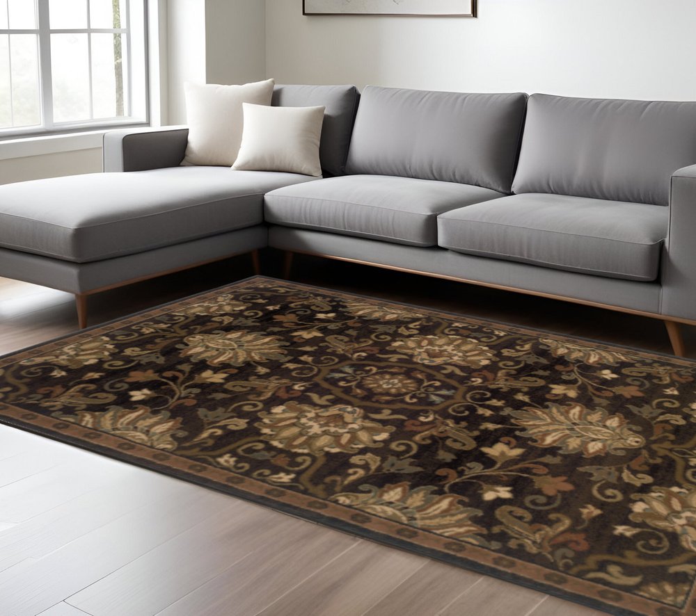 10' X 13' Brown Beige Blue And Red Oriental Power Loom Stain Resistant Area Rug