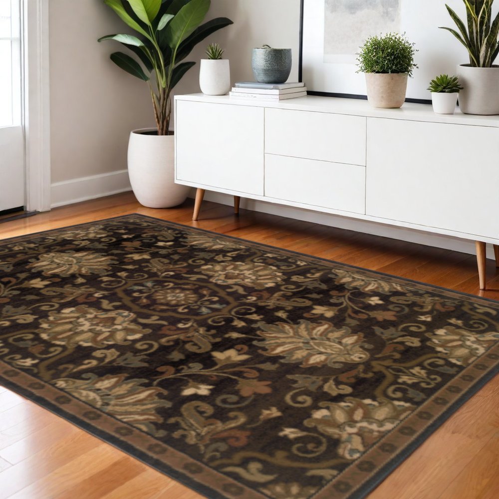 4' X 6' Brown Beige Blue And Red Oriental Power Loom Stain Resistant Area Rug
