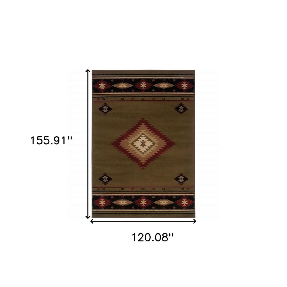 10' X 13' Green Southwestern Power Loom Stain Resistant Area Rug