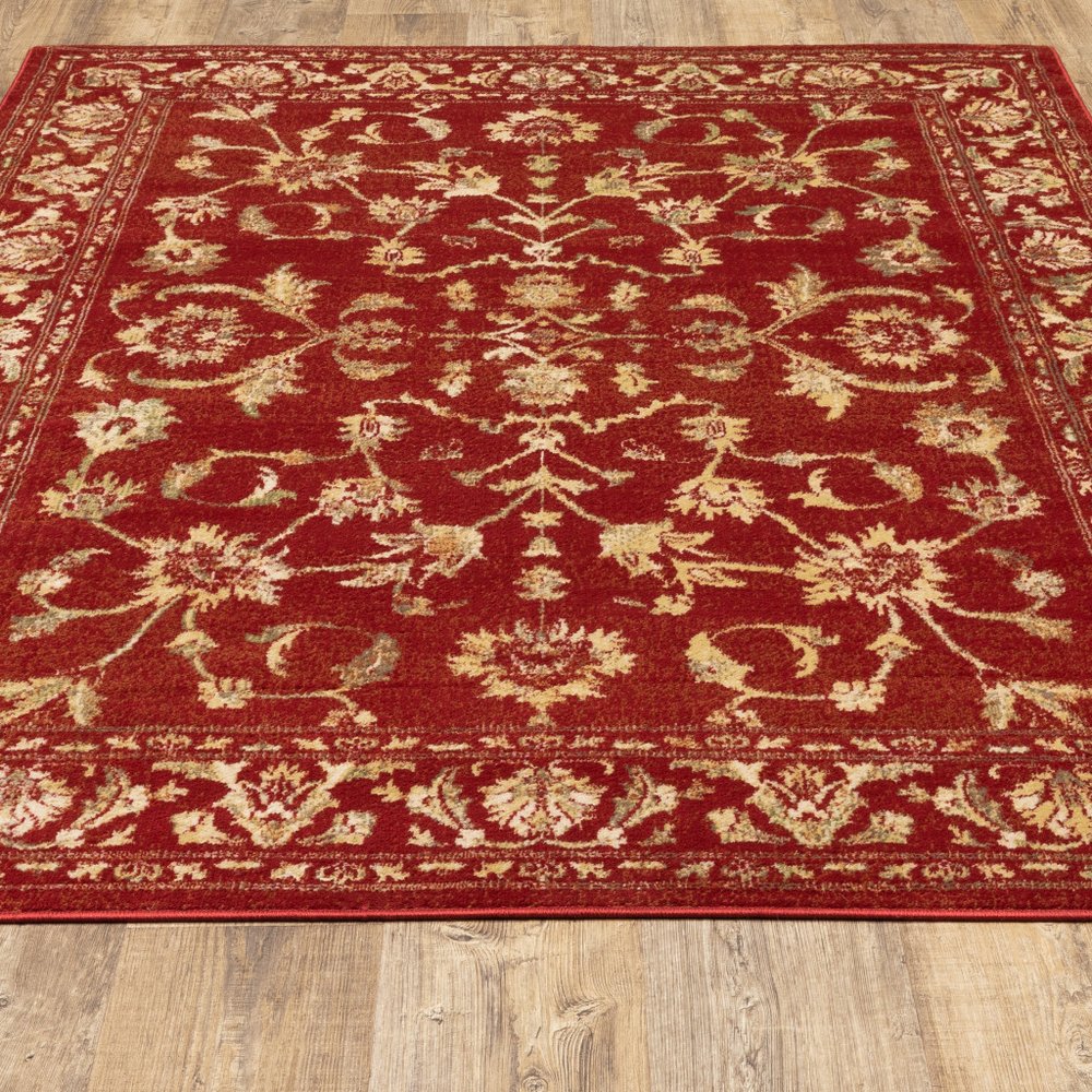 10' X 13' Red And Gold Oriental Power Loom Stain Resistant Area Rug