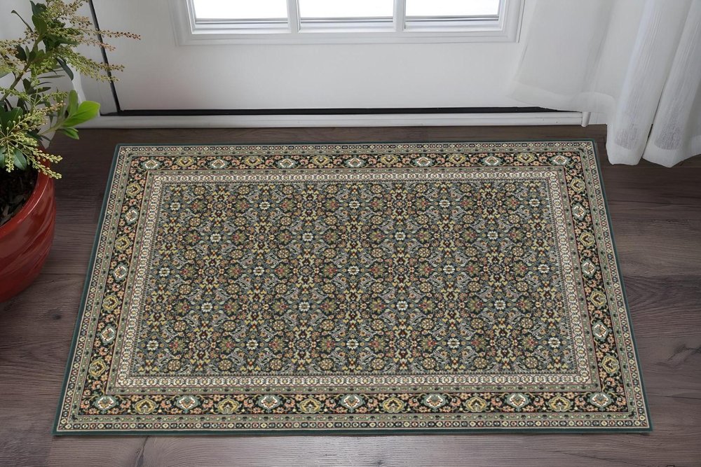 2' X 4' Navy Blue Oriental Power Loom Stain Resistant Area Rug