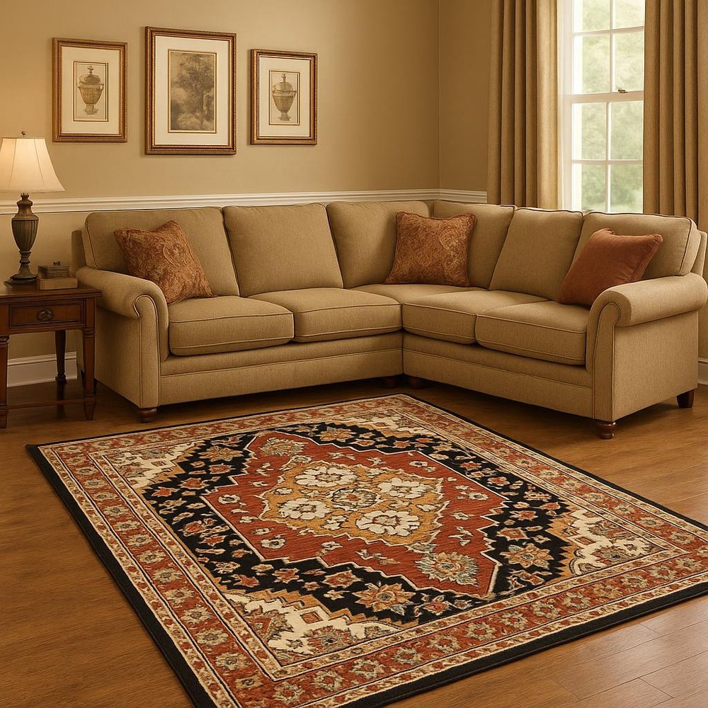 10' X 13' Red and Black Oriental Power Loom Area Rug
