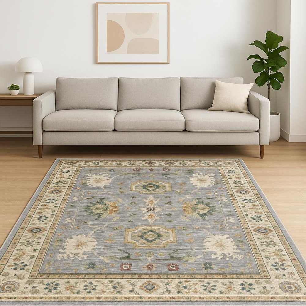 8' X 11' Grey Ivory Orange Teal Green Charcoal Blue And Red Oriental Power Loom Stain Resistant Area Rug With Fringe