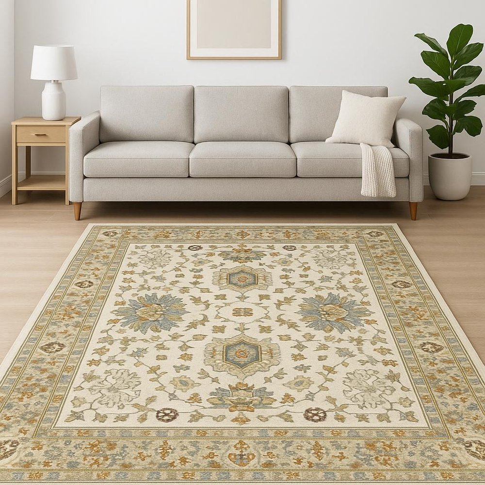 8' X 11' Ivory Oriental Power Loom Stain Resistant Area Rug With Fringe