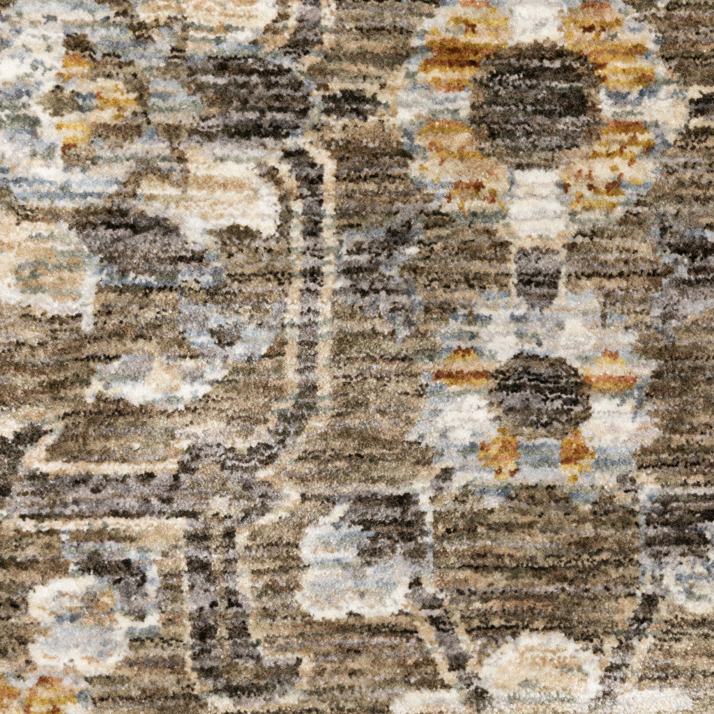 7' X 10' Gray And Gold Floral Area Rug With Fringe