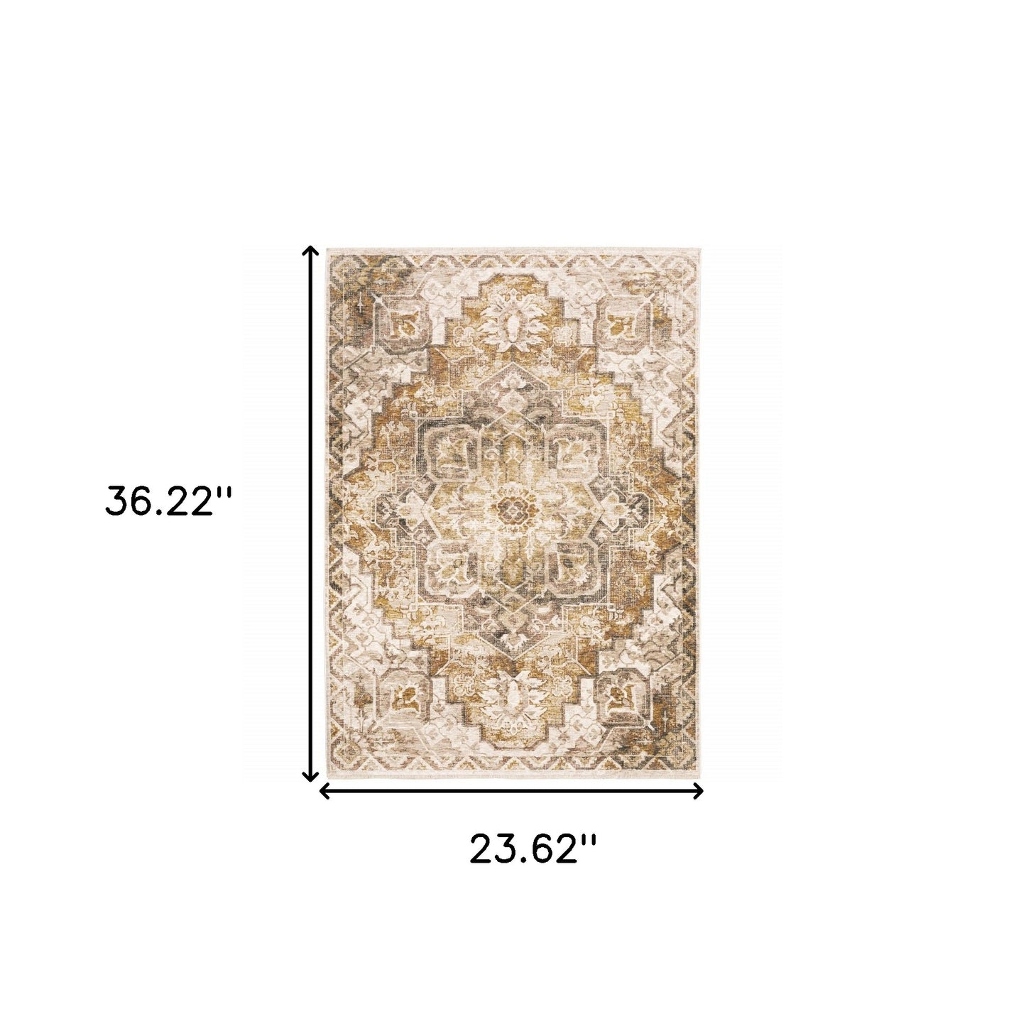 2' X 3' Gold And Brown Oriental Distressed Area Rug With Fringe