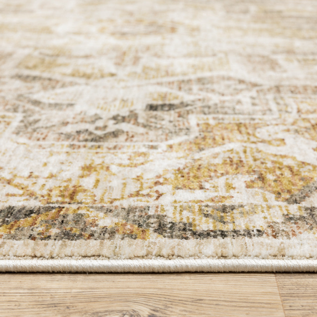 2' X 3' Gold And Brown Oriental Distressed Area Rug With Fringe