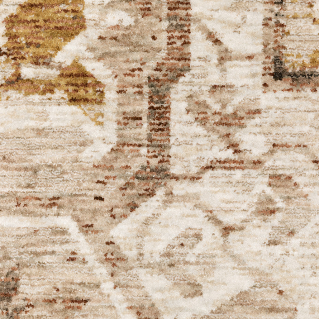 2' X 3' Gold And Brown Oriental Distressed Area Rug With Fringe