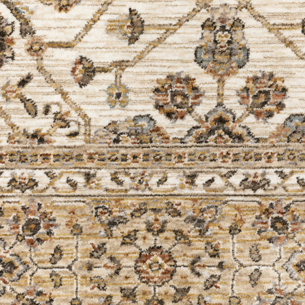7' X 10' Ivory And Gold Oriental Area Rug With Fringe