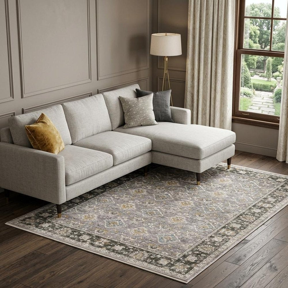 7' X 10' Gray And Blue Oriental Distressed Area Rug With Fringe