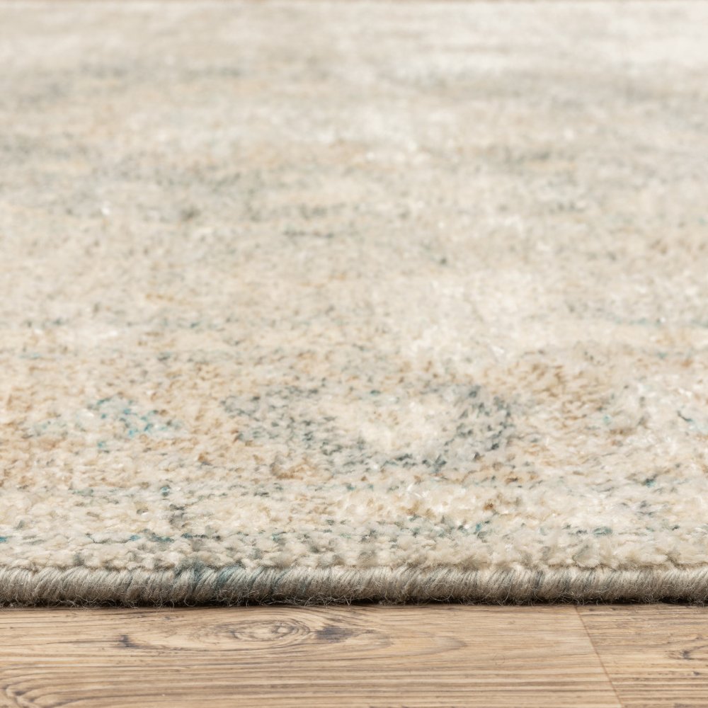 10' X 13' Beige And Gray Oriental Hand Loomed Distressed Area Rug With Fringe