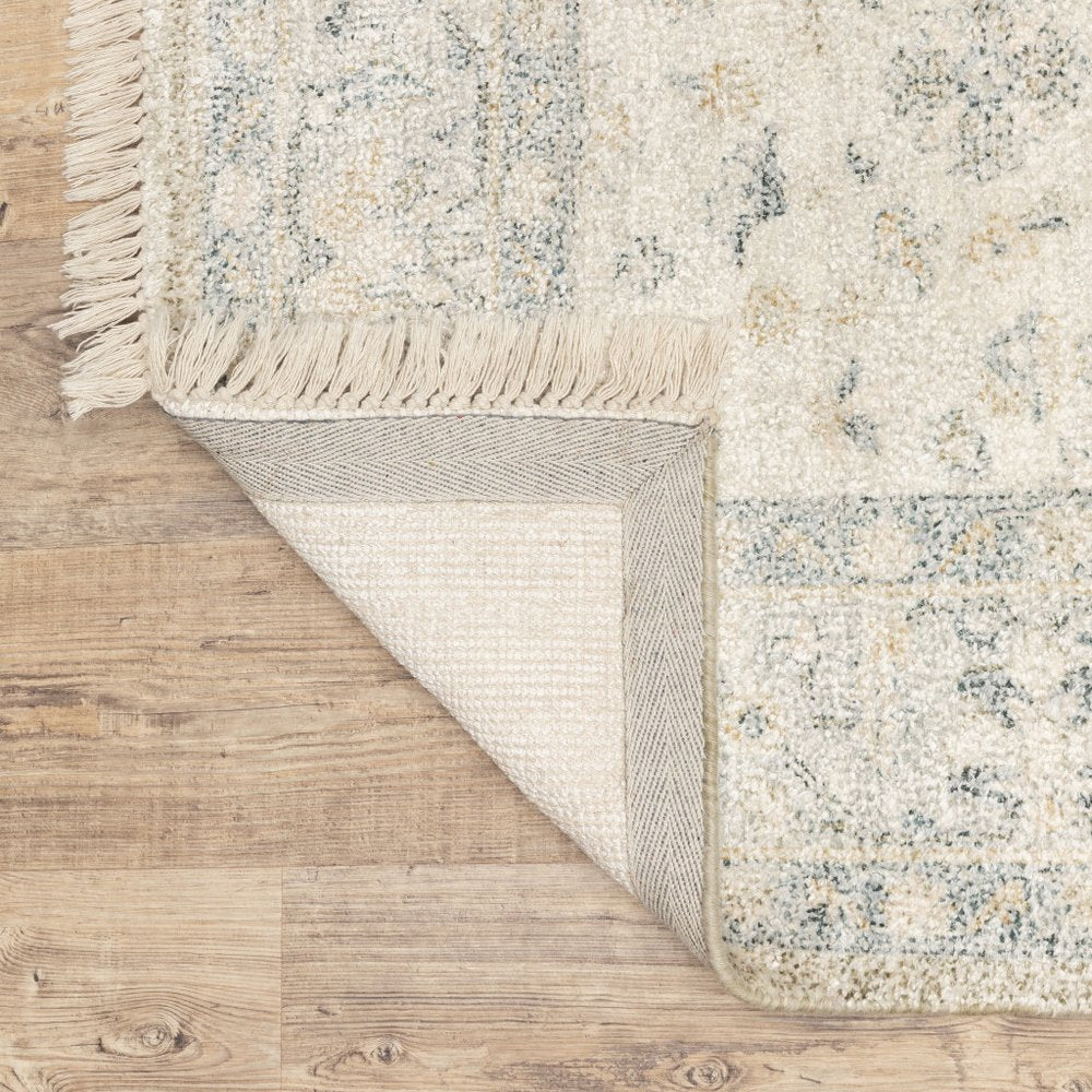 10' X 13' Beige And Charcoal Oriental Hand Loomed Distressed Area Rug With Fringe