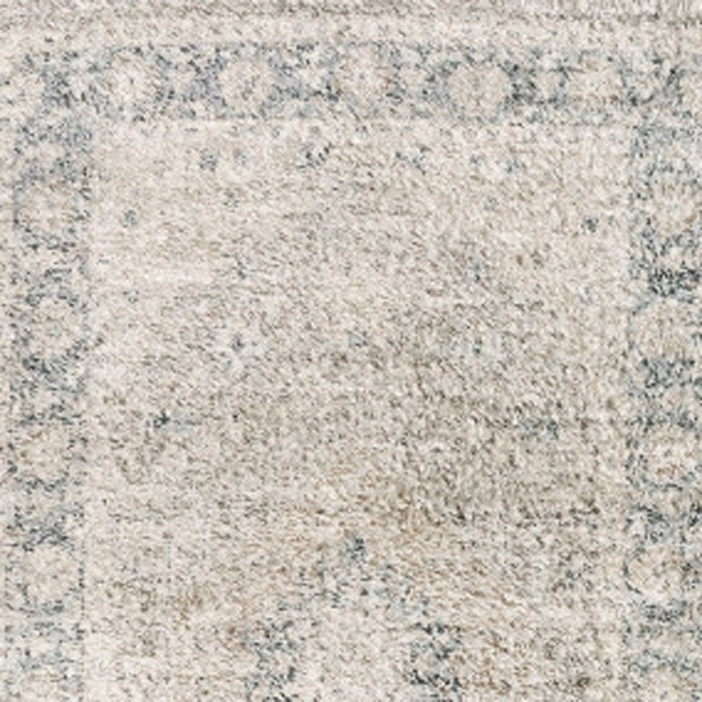 8' Beige And Gray Oriental Hand Loomed Distressed Runner Rug With Fringe